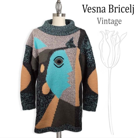 Vesna Bricelj Sweaters - Vesna Bricelj Vintage Art Decor Muli-Color Wool Blend Sweater M
